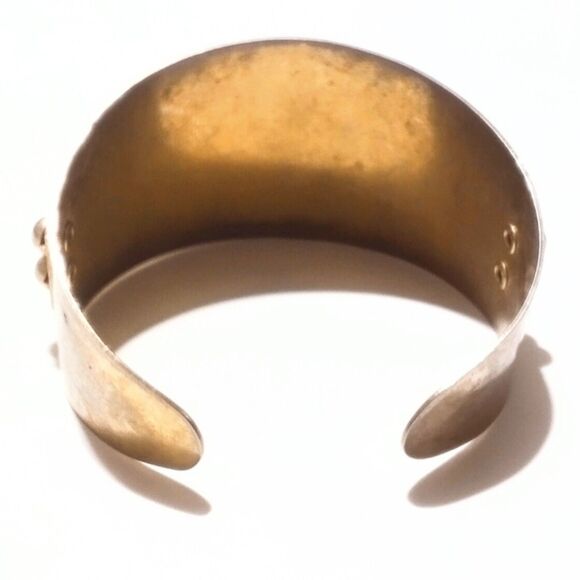 Vintage Mid Century Gold Tone Textured Cuff Bracelet - Picture 4 of 7